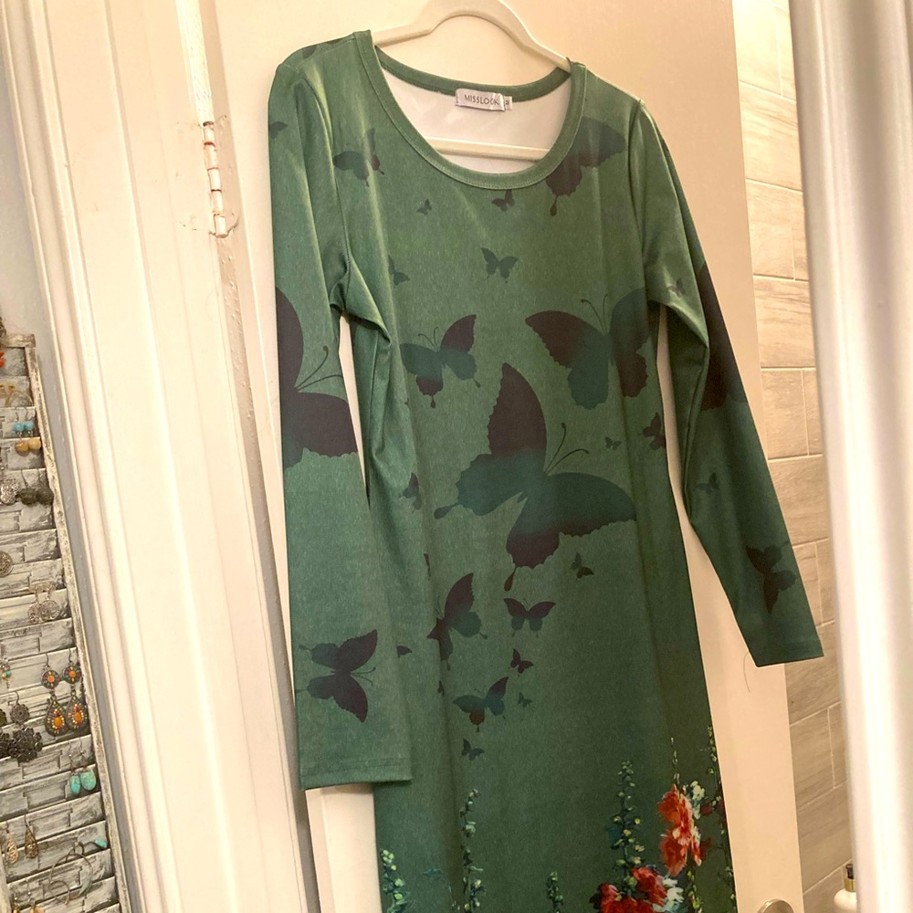 Green floral print dress